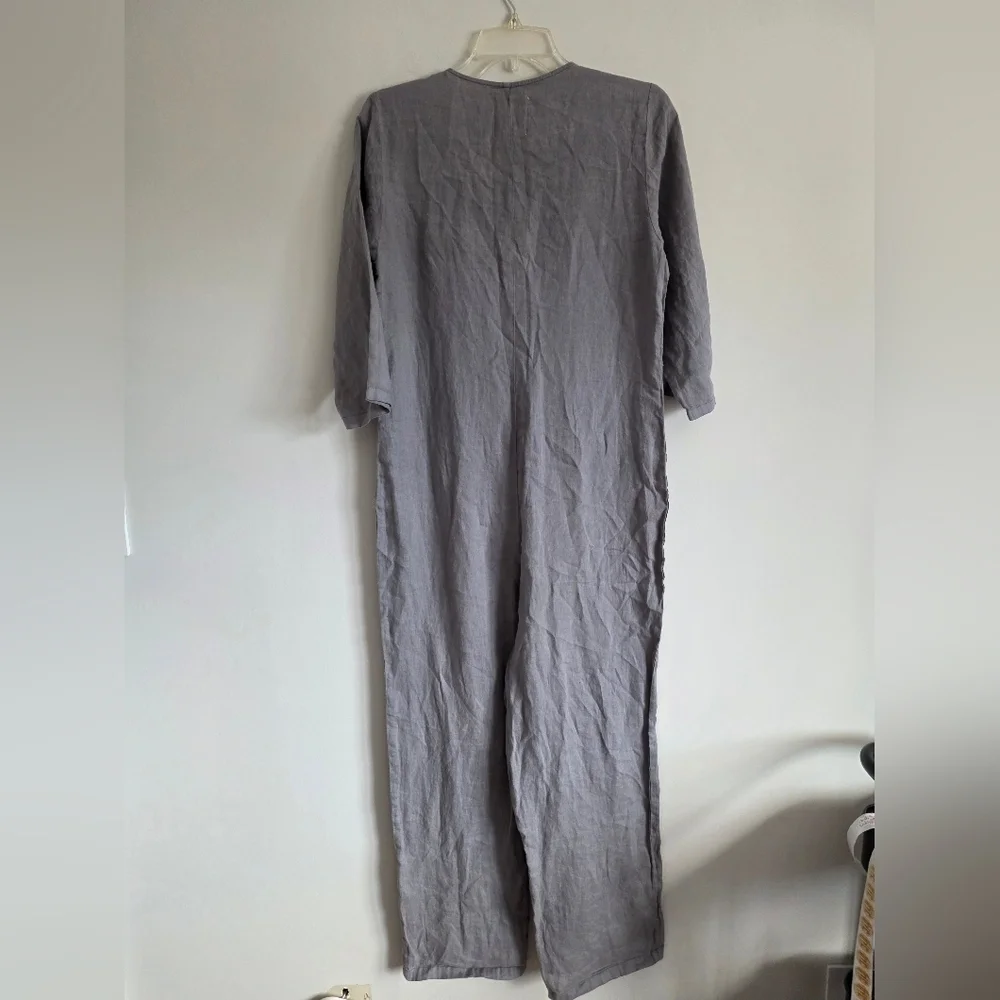 ZARA | Gray Lillian 100% Linen Button Front Jumpsuit SZ S